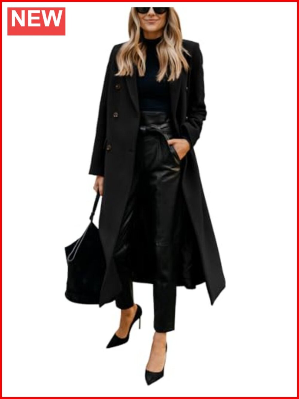 Women's Wool Blend Double Breasted Notch Lapel Peacoat Long Coat